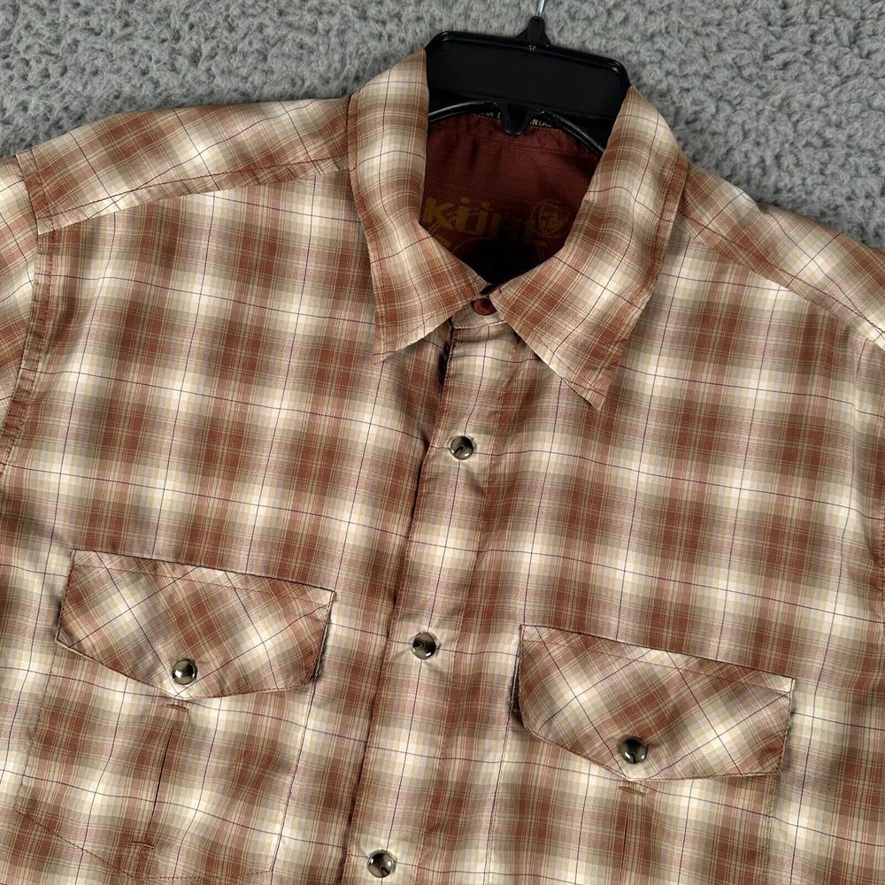 Kuhl Eluxur Shirt Men's Medium Plaid Pearl Snap Western Outdoors Flaw